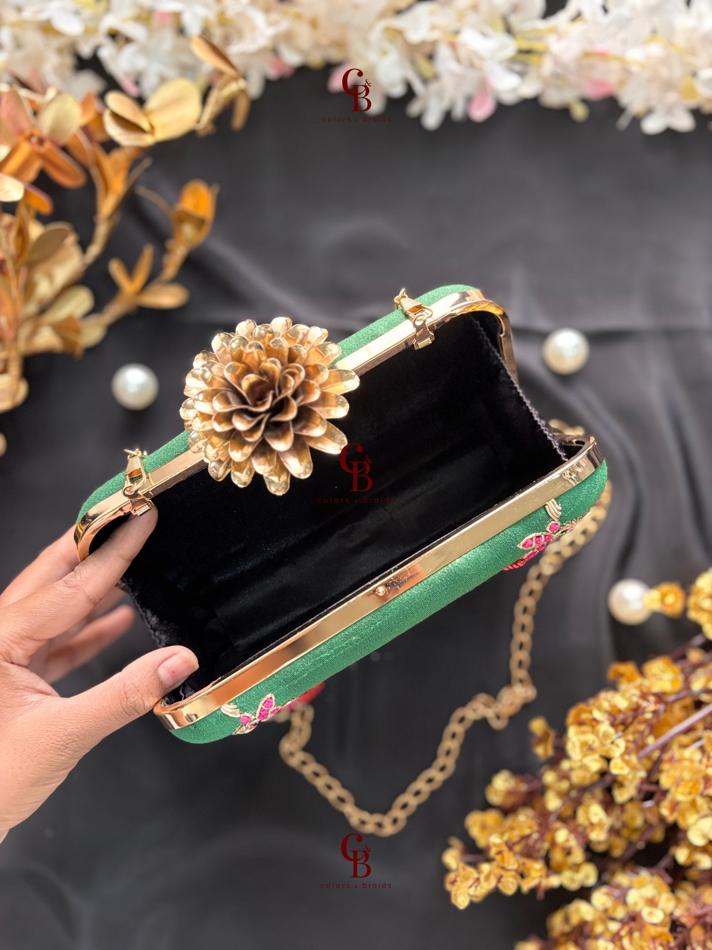 Maya Rectangle Clutch with Lotus lock