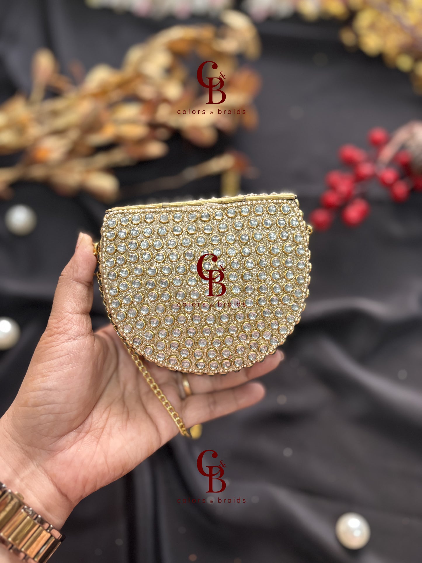 Diana Glittering Kundan Clutch