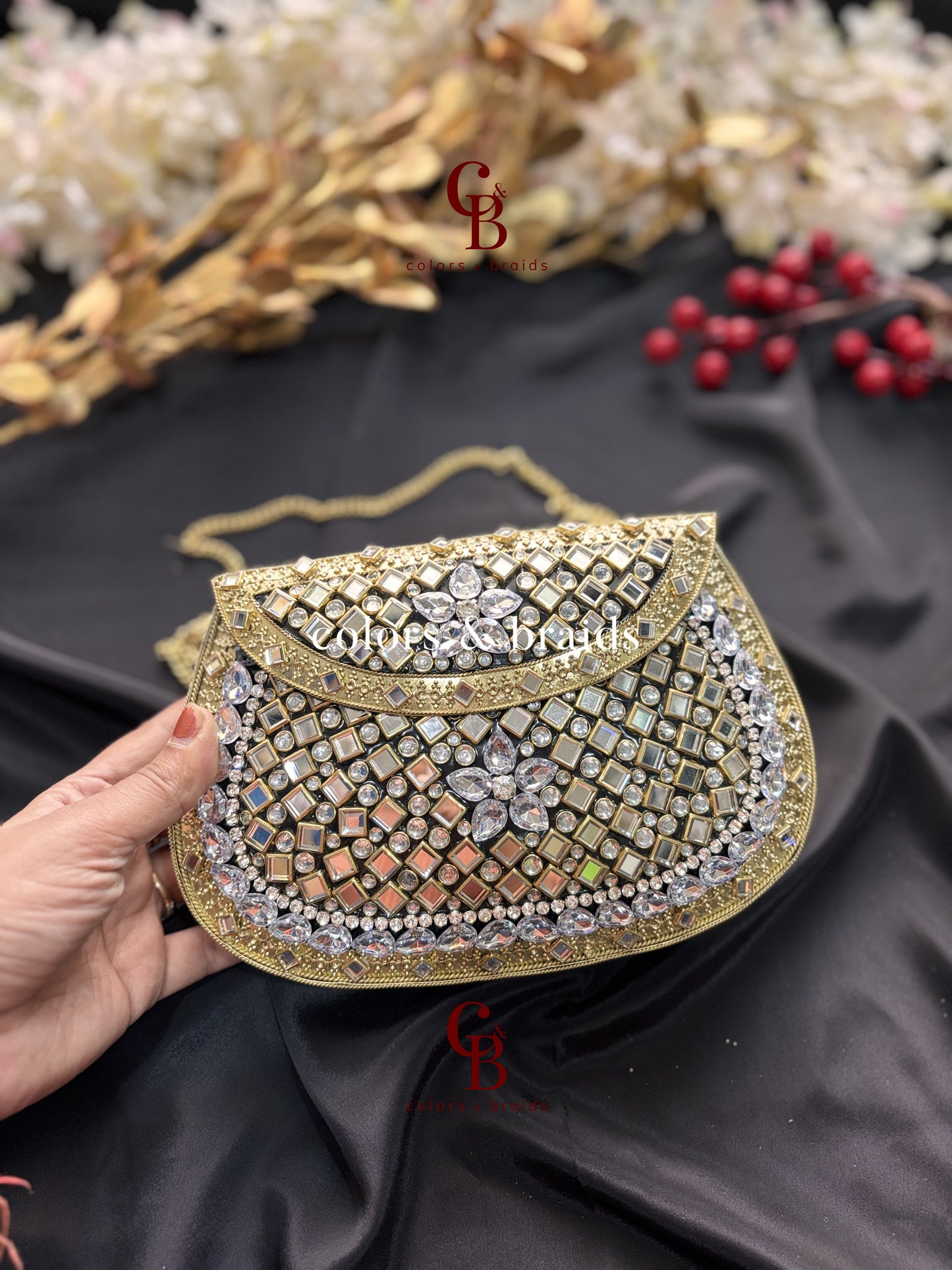 Nora Kundan Metal Clutch