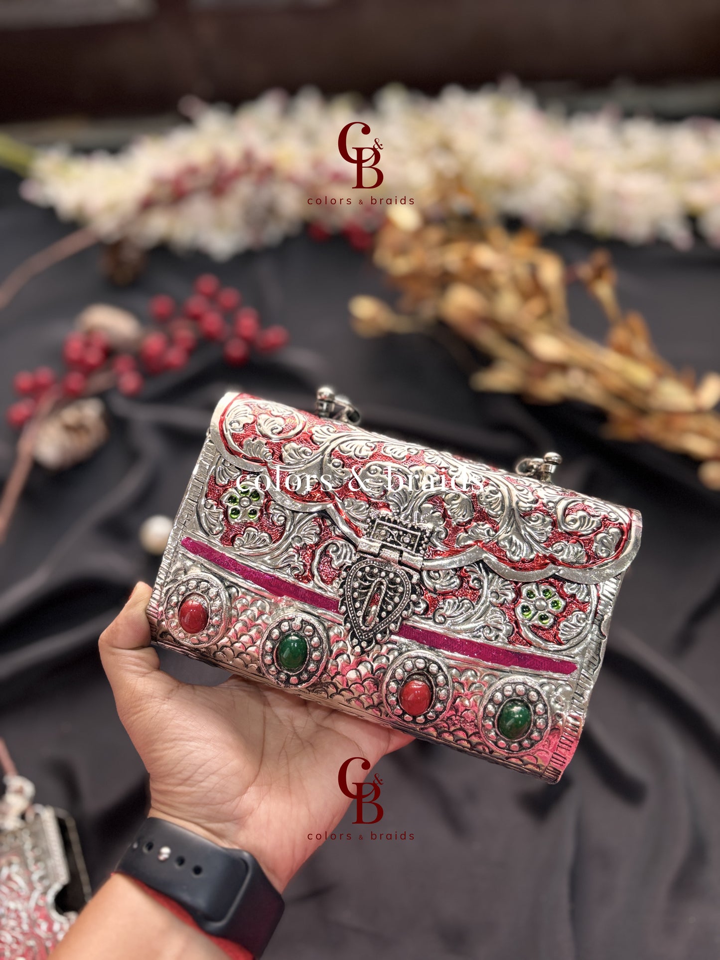 Shazia Silver Brass Clutch