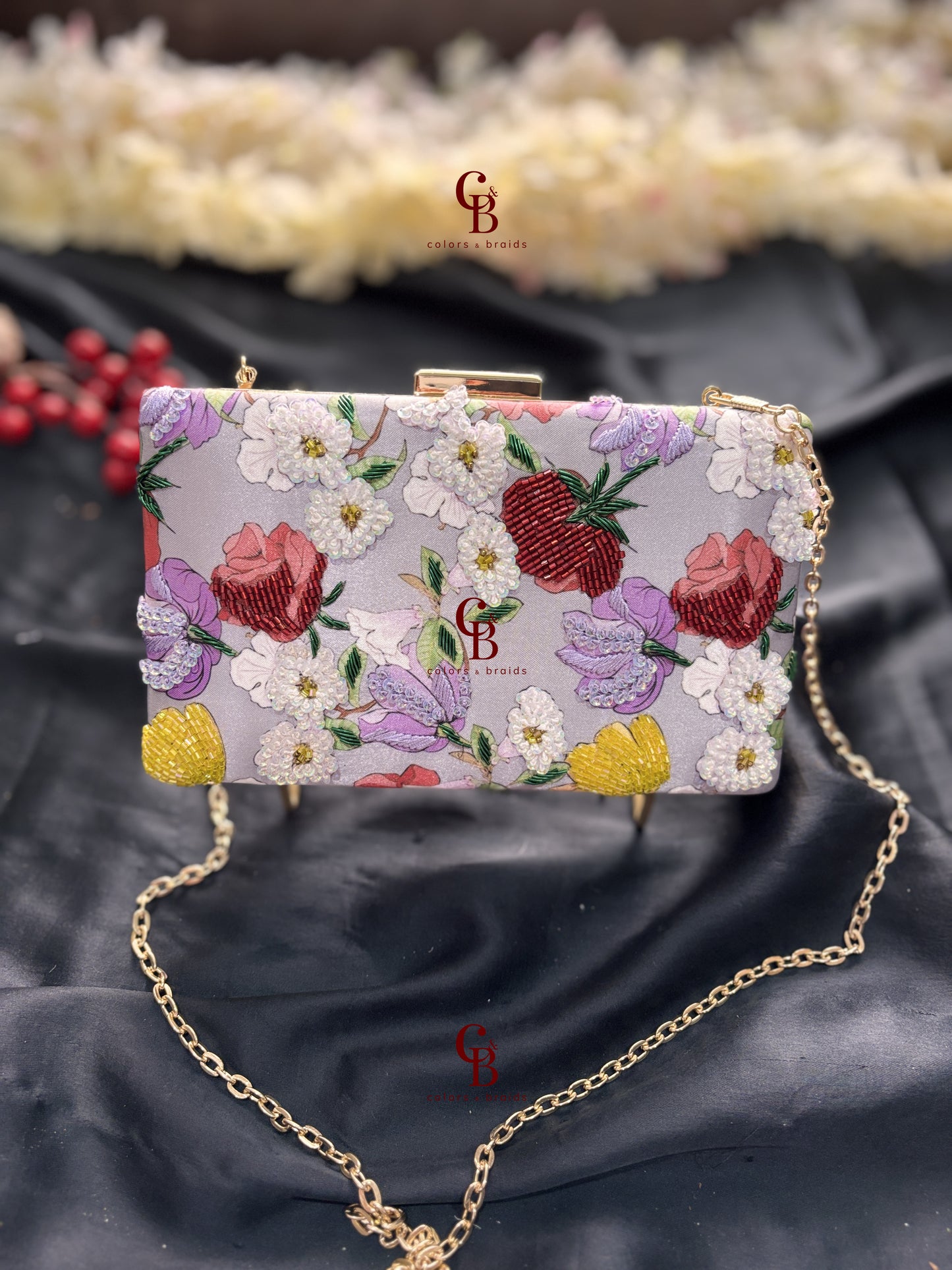 Grey Floral Clutch