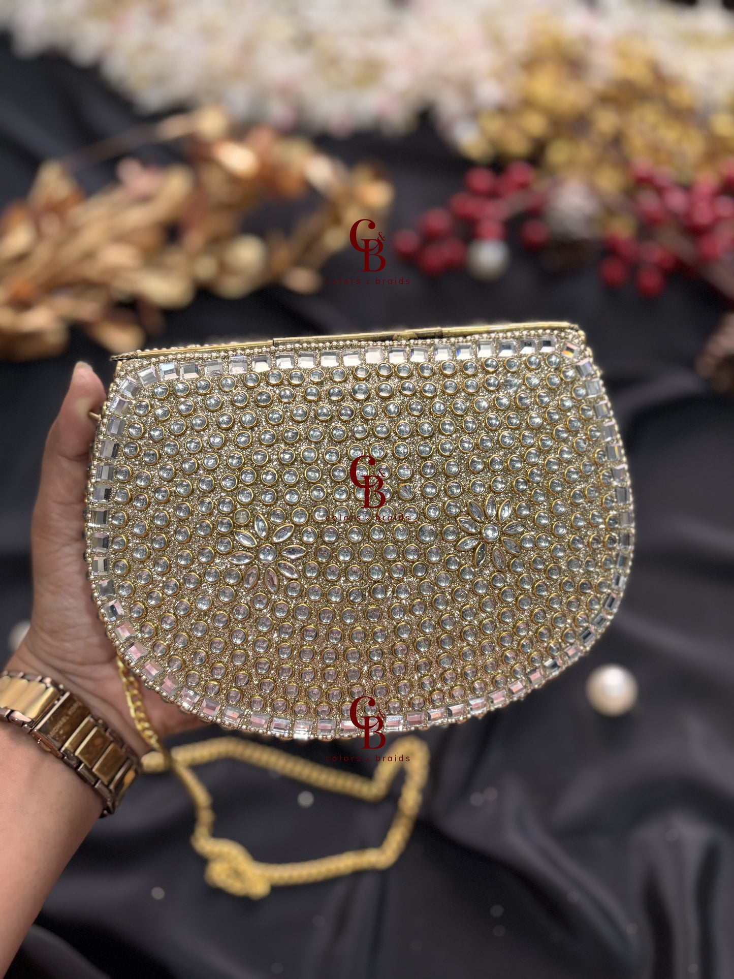 Raveena Golden Kundan Clutch