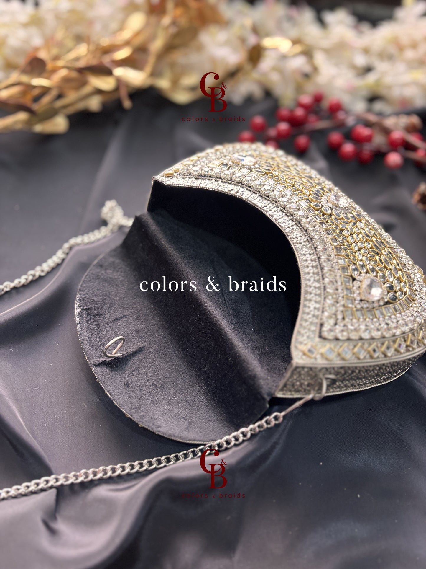 Aafreen Silver Kundan Metal Clutch