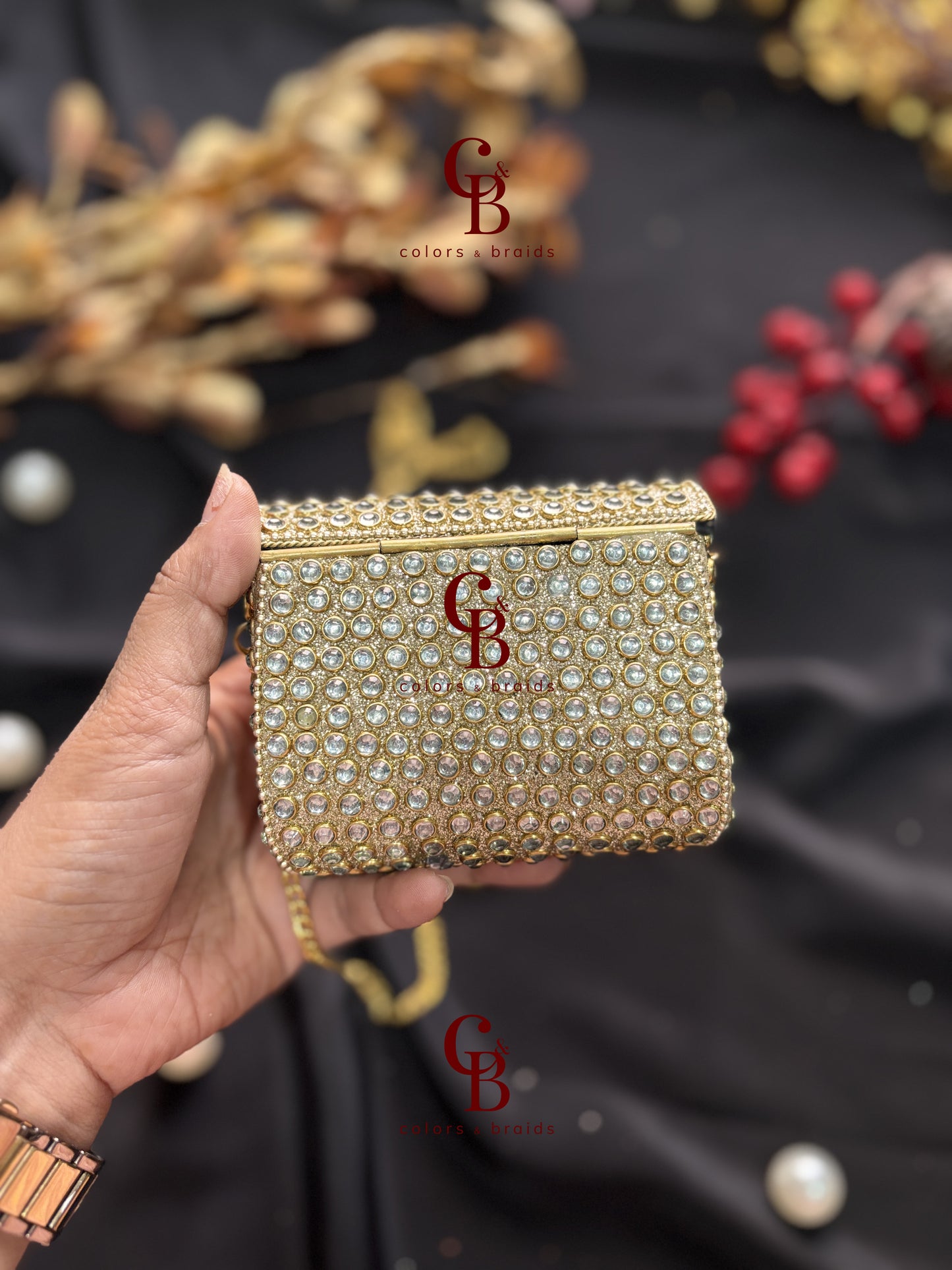 Diana Glittering Kundan Clutch