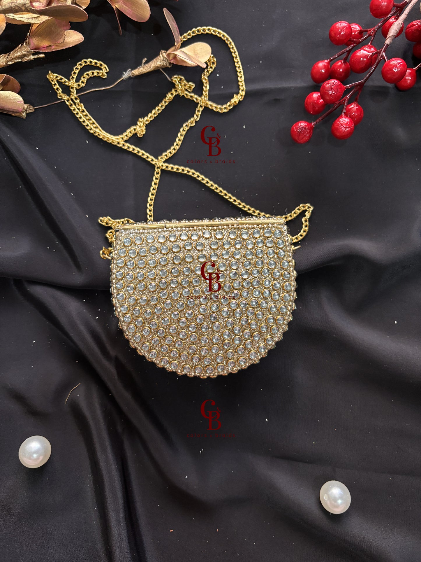 Diana Glittering Kundan Clutch