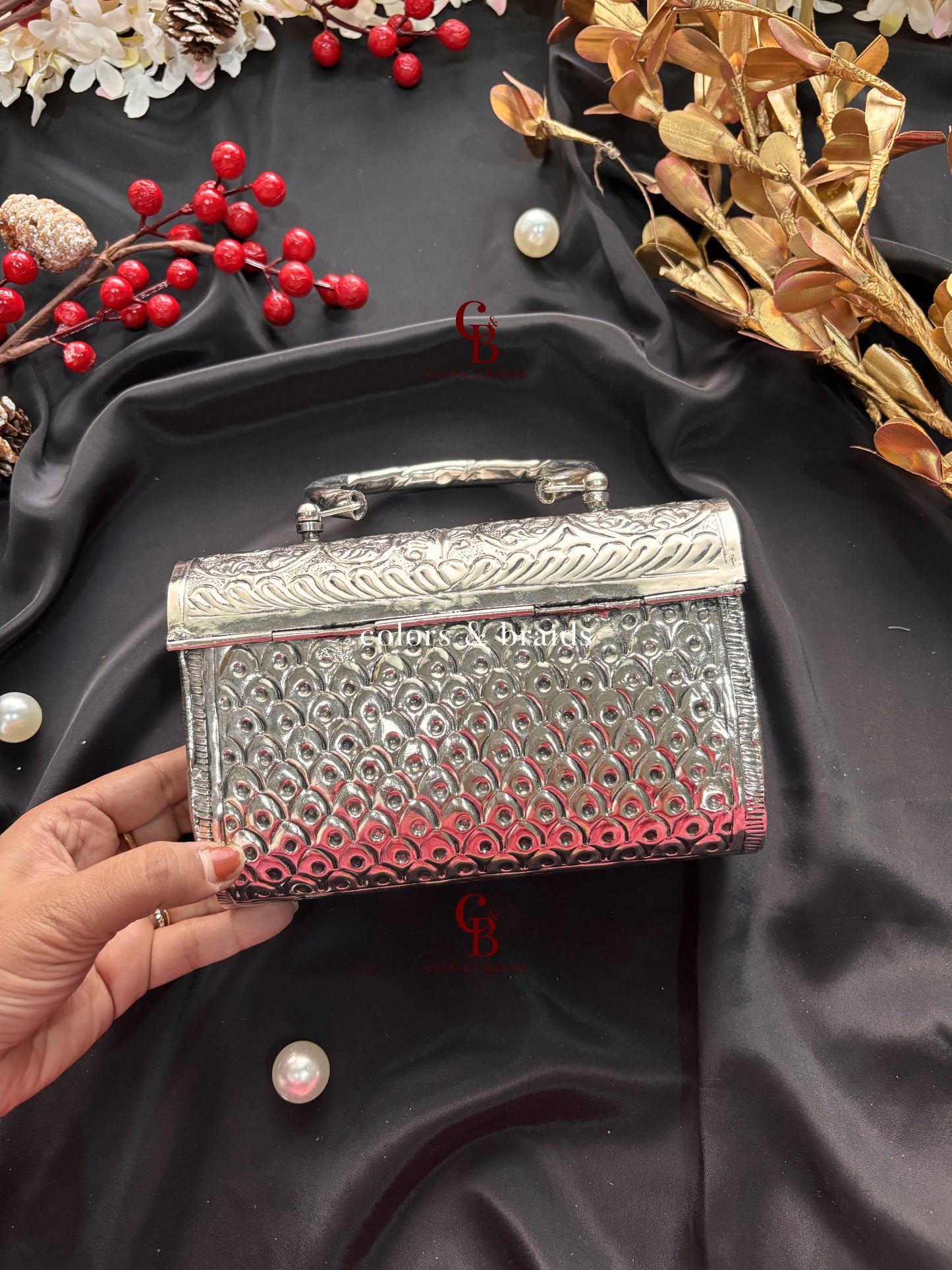 Samaira Silver Brass Clutch