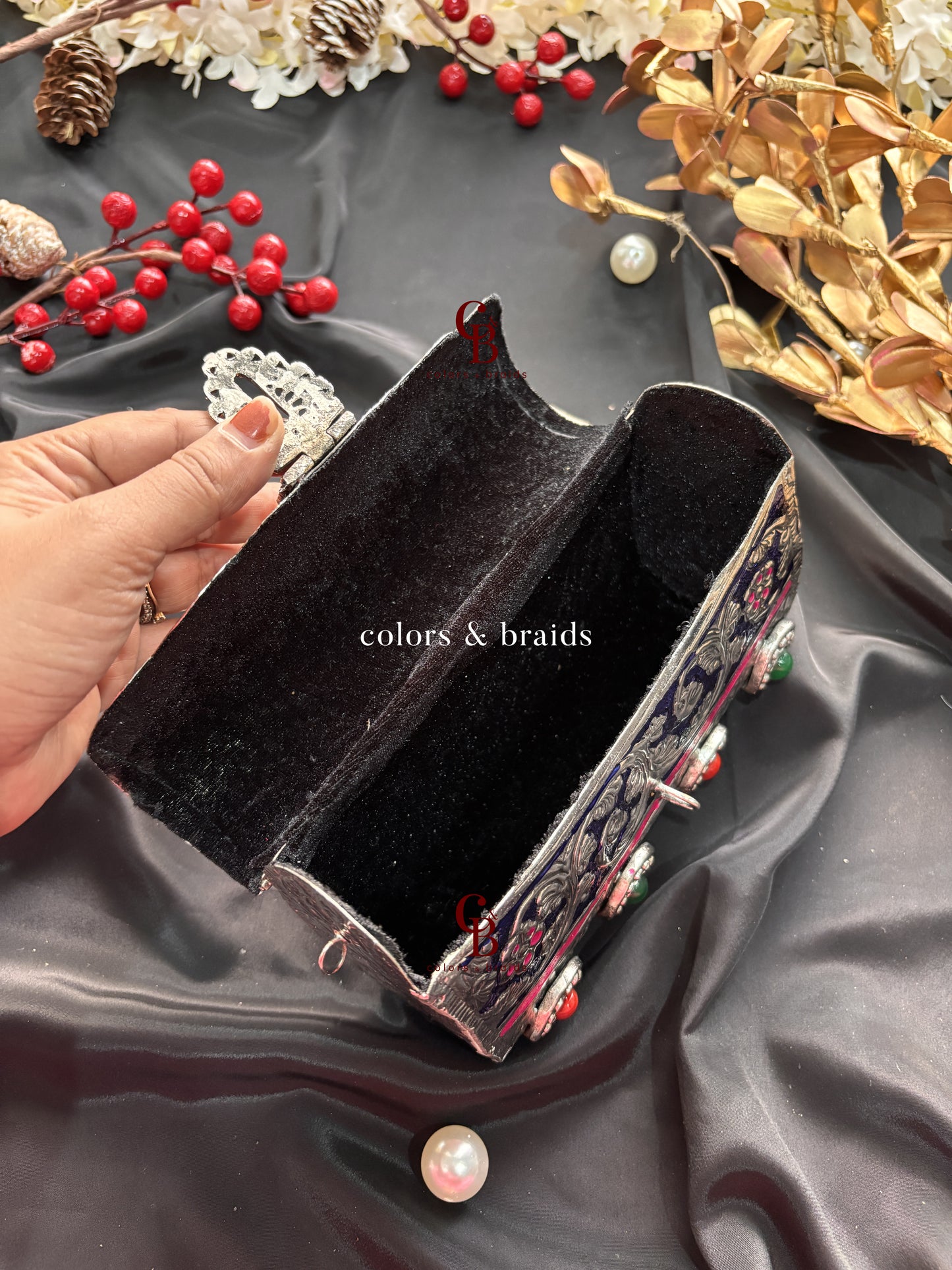 Shazia Silver Brass Clutch