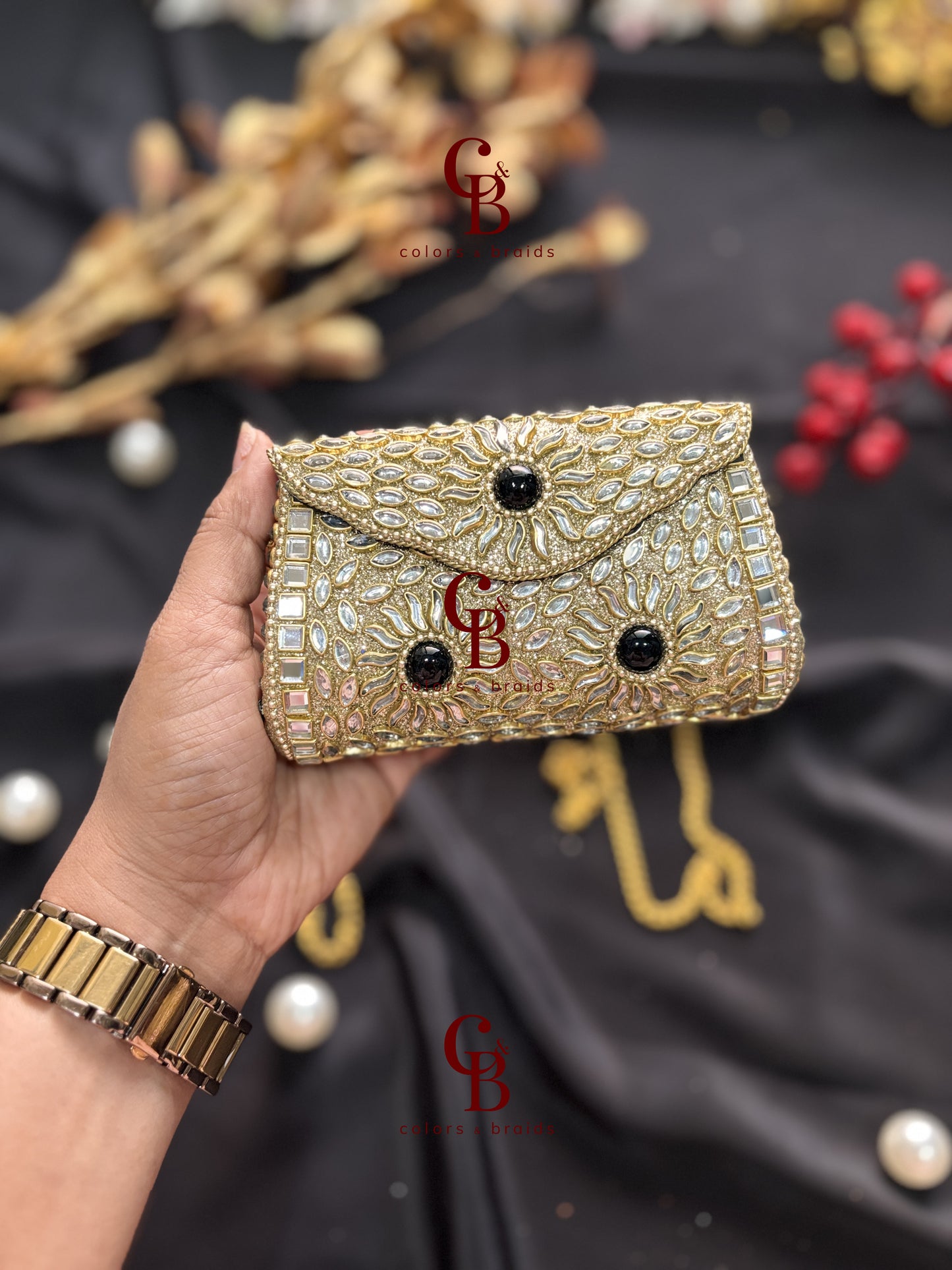 Diana Glittering Kundan Clutch