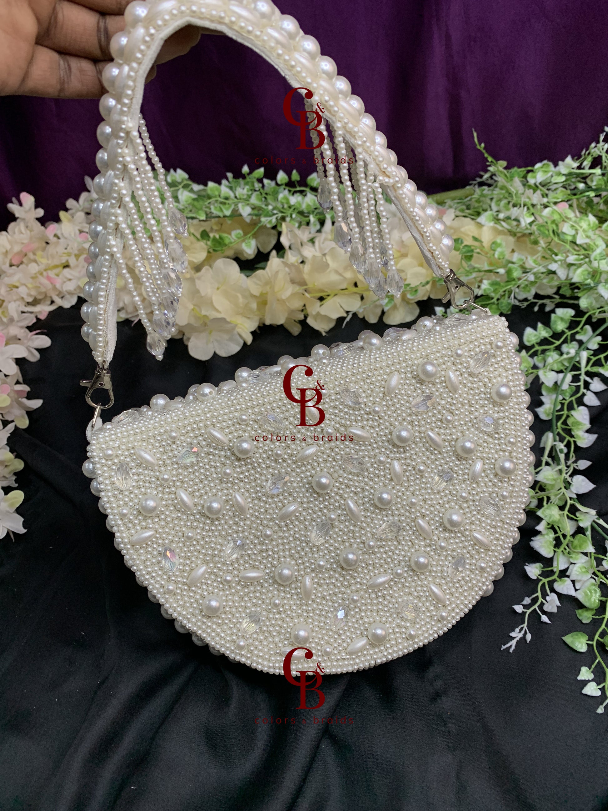 New pearl moon shape Flap Clutch