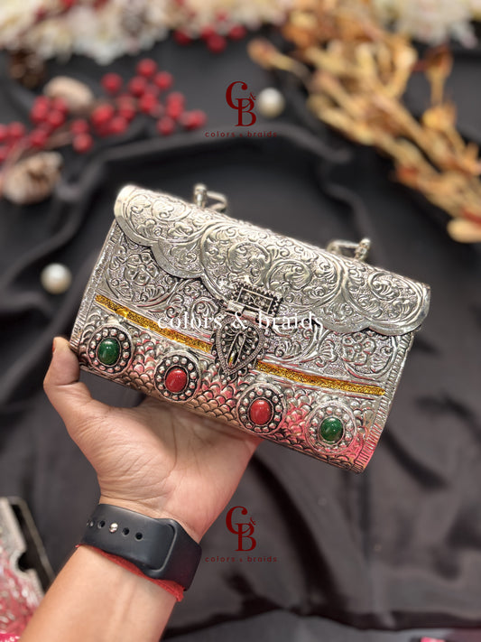 Samaira Silver Brass Clutch