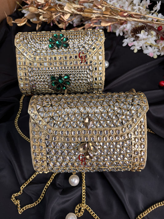 Alira Kundan and Green Crystal Clutch