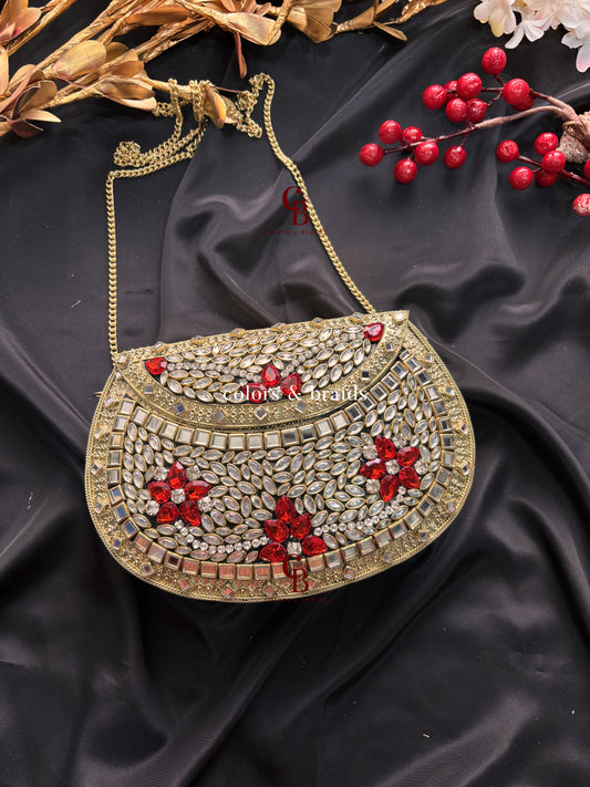 Rosa Kundan Metal Clutch