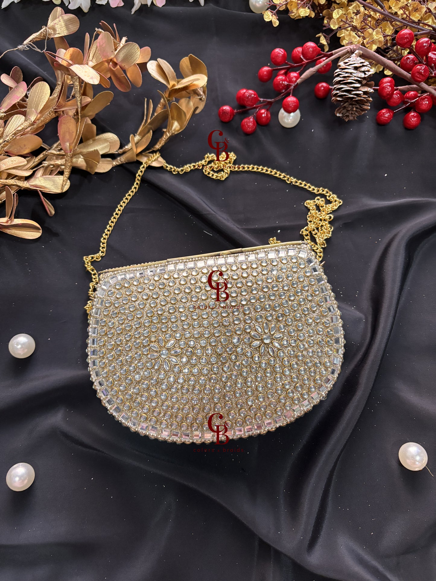 Raveena Golden Kundan Clutch