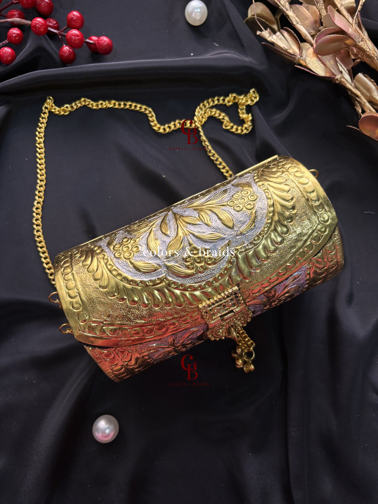 Tahira Gold Silver Mix Brass Clutch