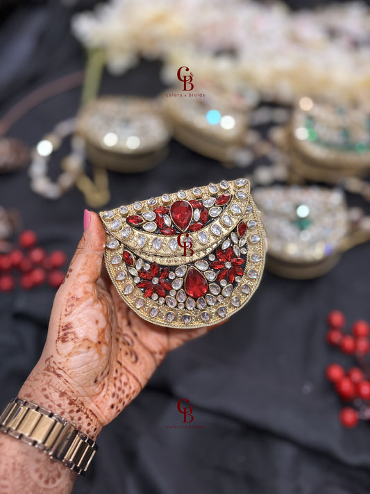 Red Kundan Mini Brass Clutch