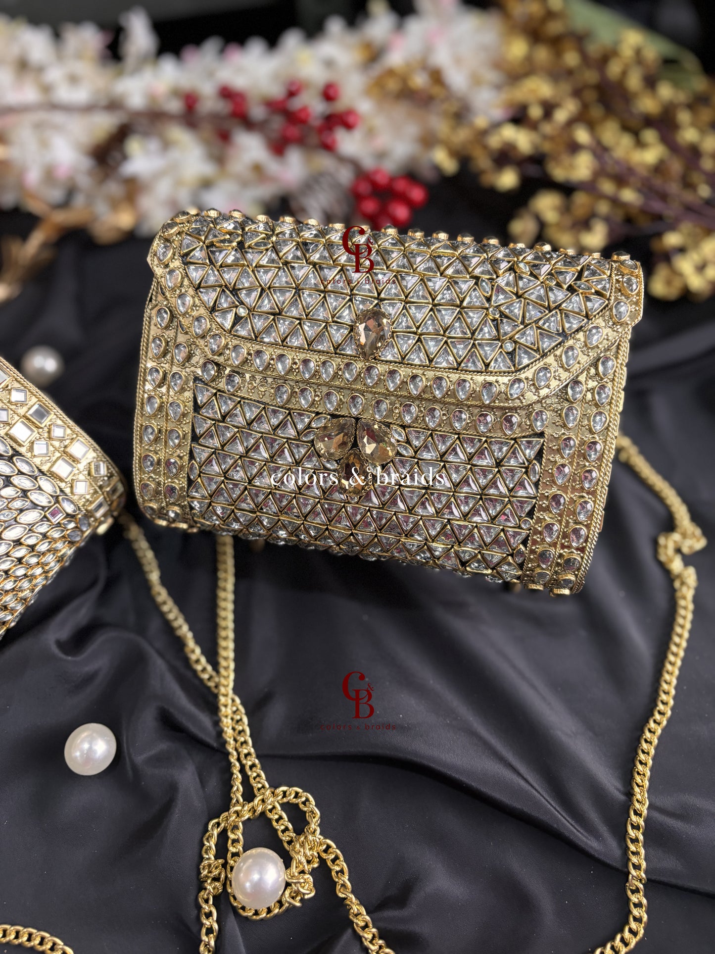 Alira Kundan and Green Crystal Clutch