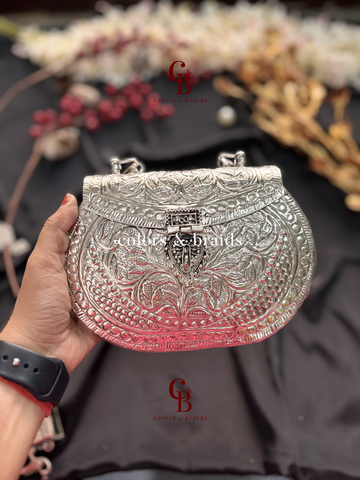 Nargis Silver Brass Clutch