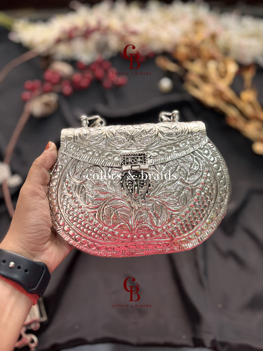 Nargis Silver Brass Clutch