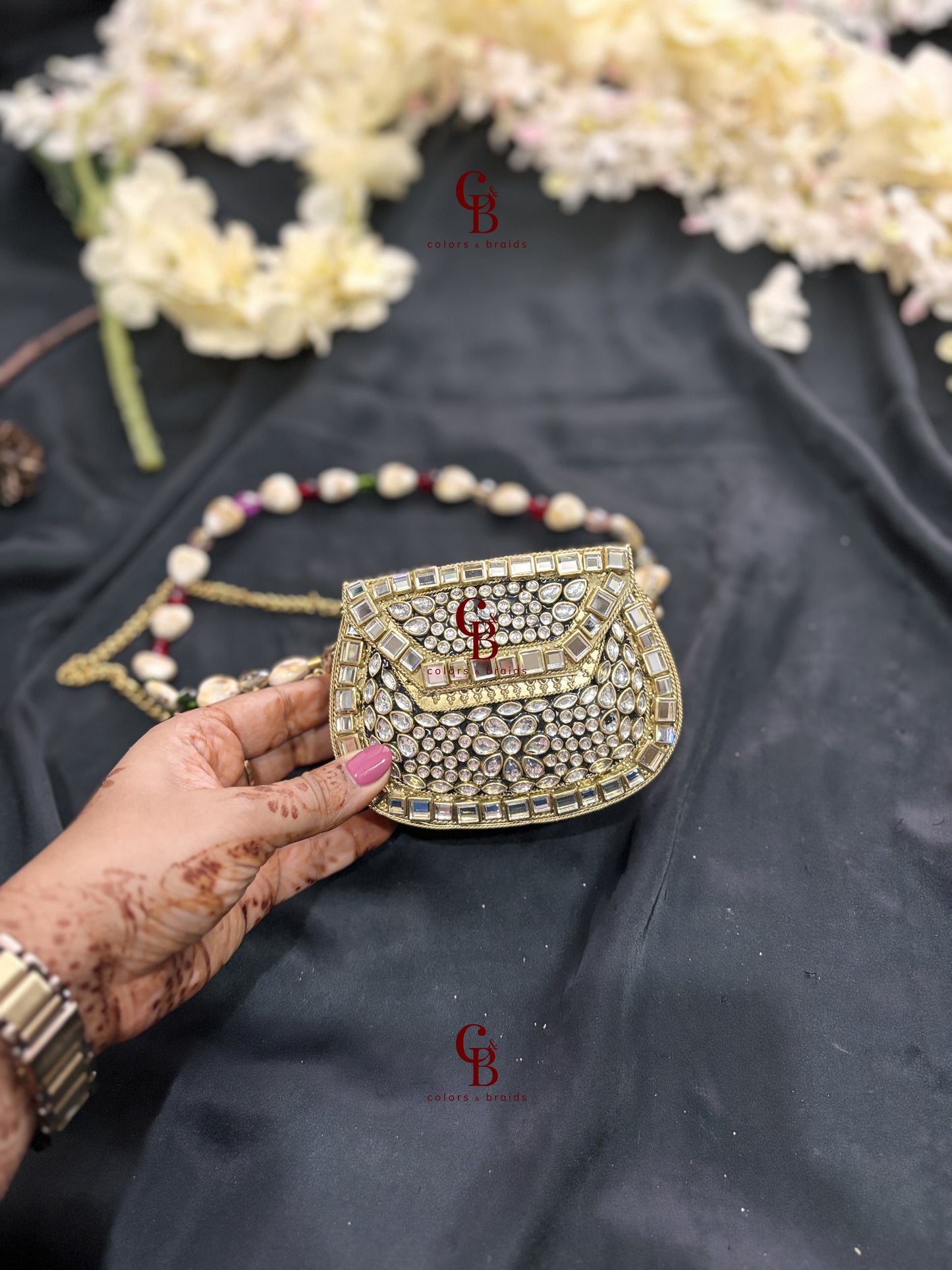 Mini Kundan Brass Clutches