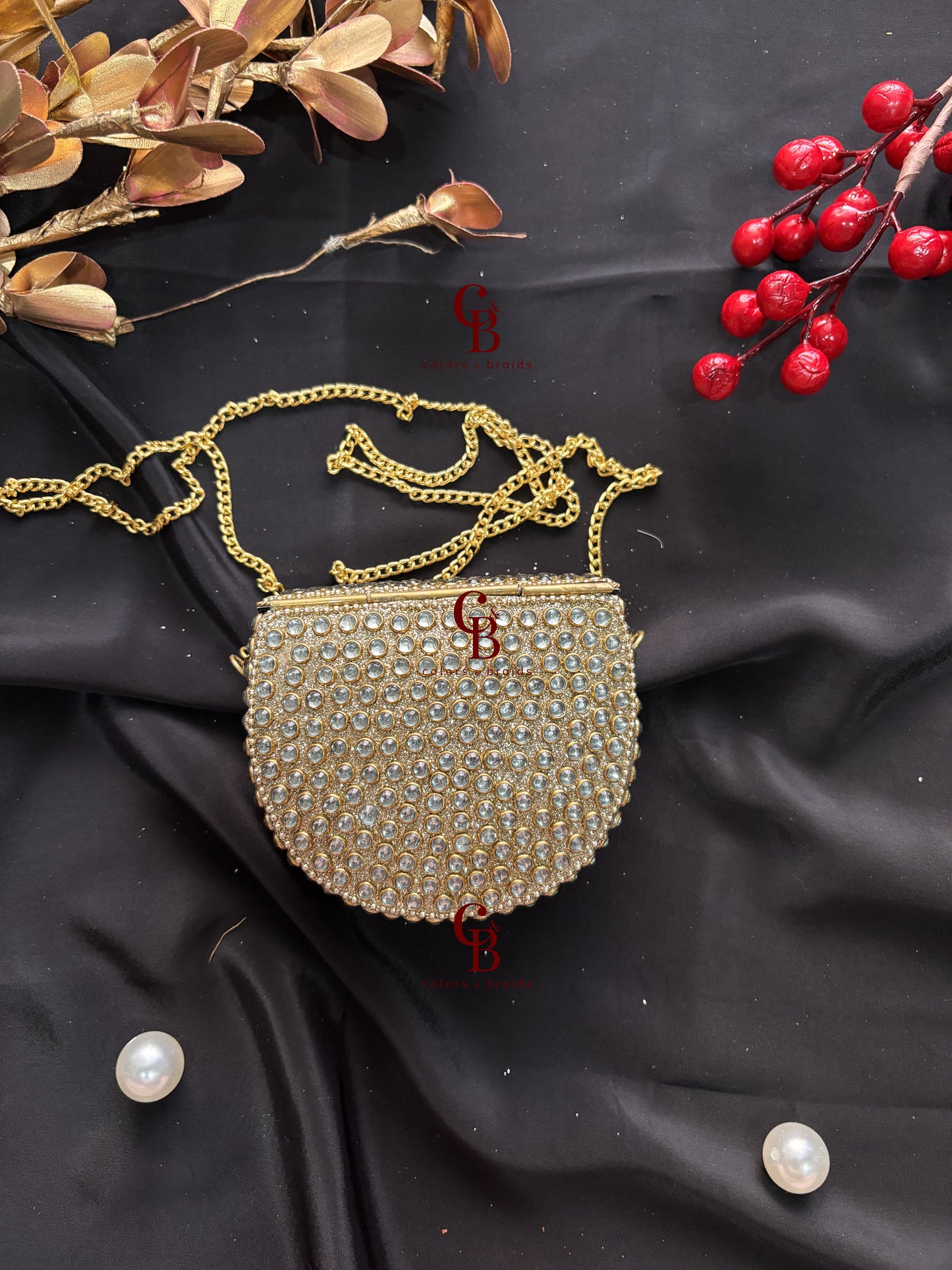 Diana Glittering Kundan Clutch