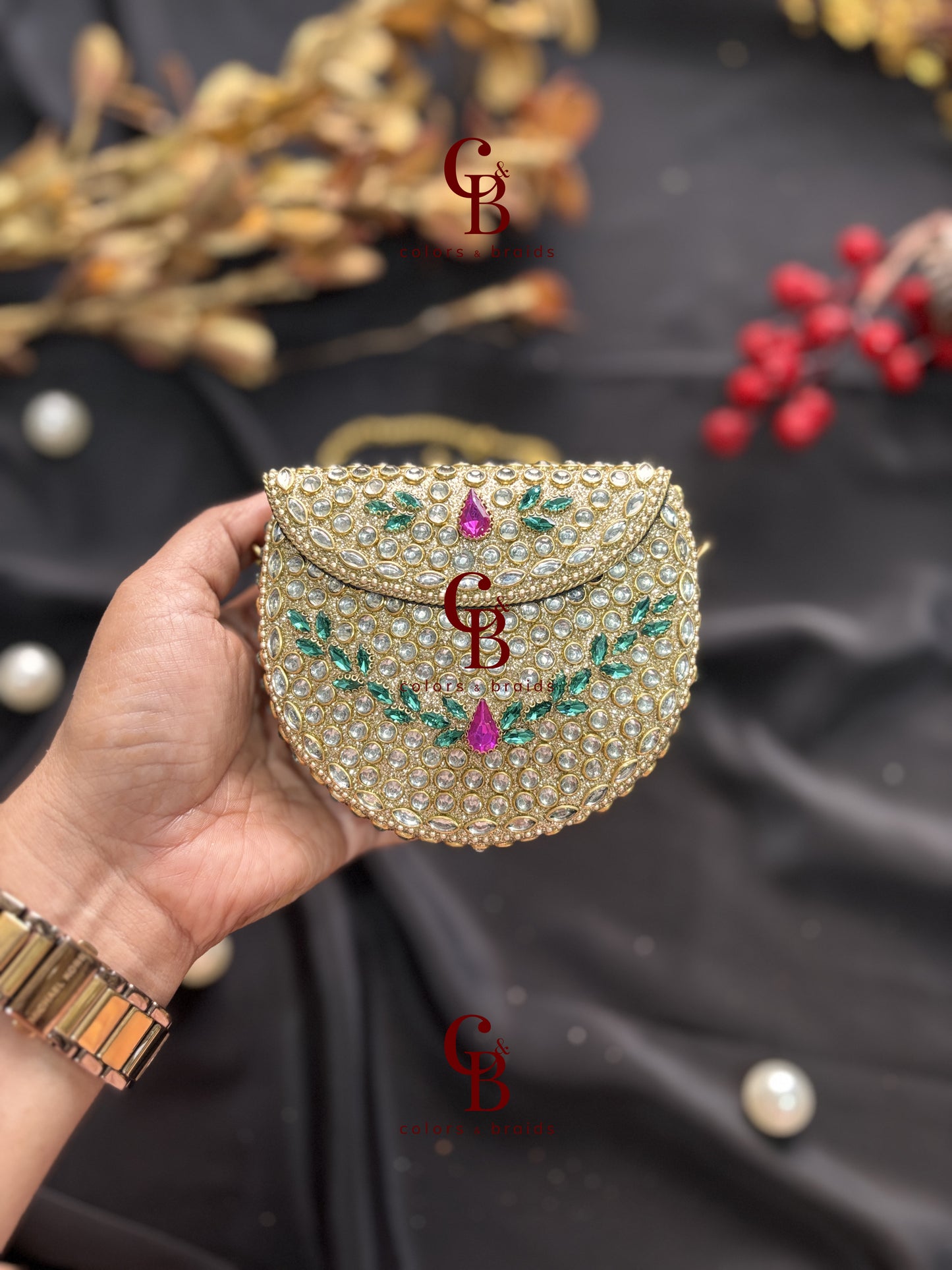 Diana Glittering Kundan Clutch