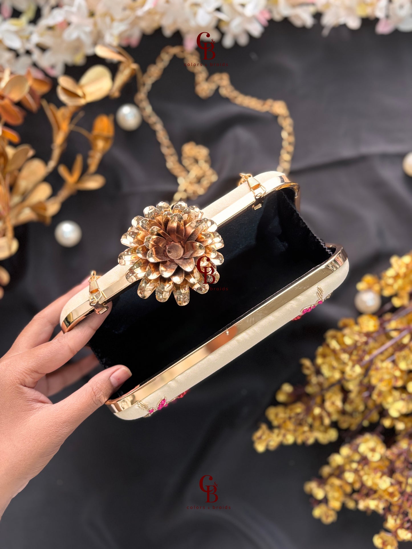 Maya Rectangle Clutch with Lotus lock