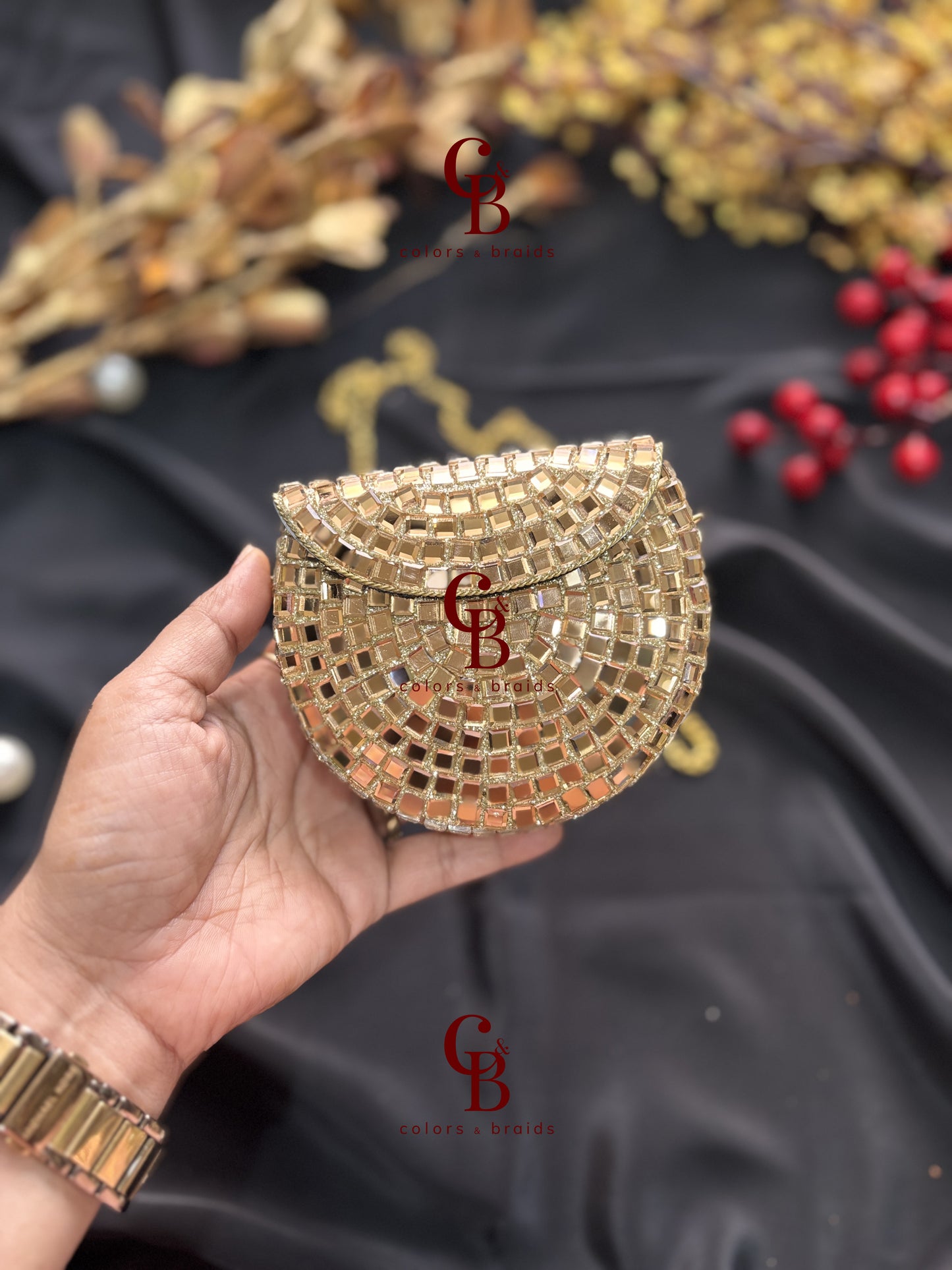 Elina Mirror Kundan Clutch