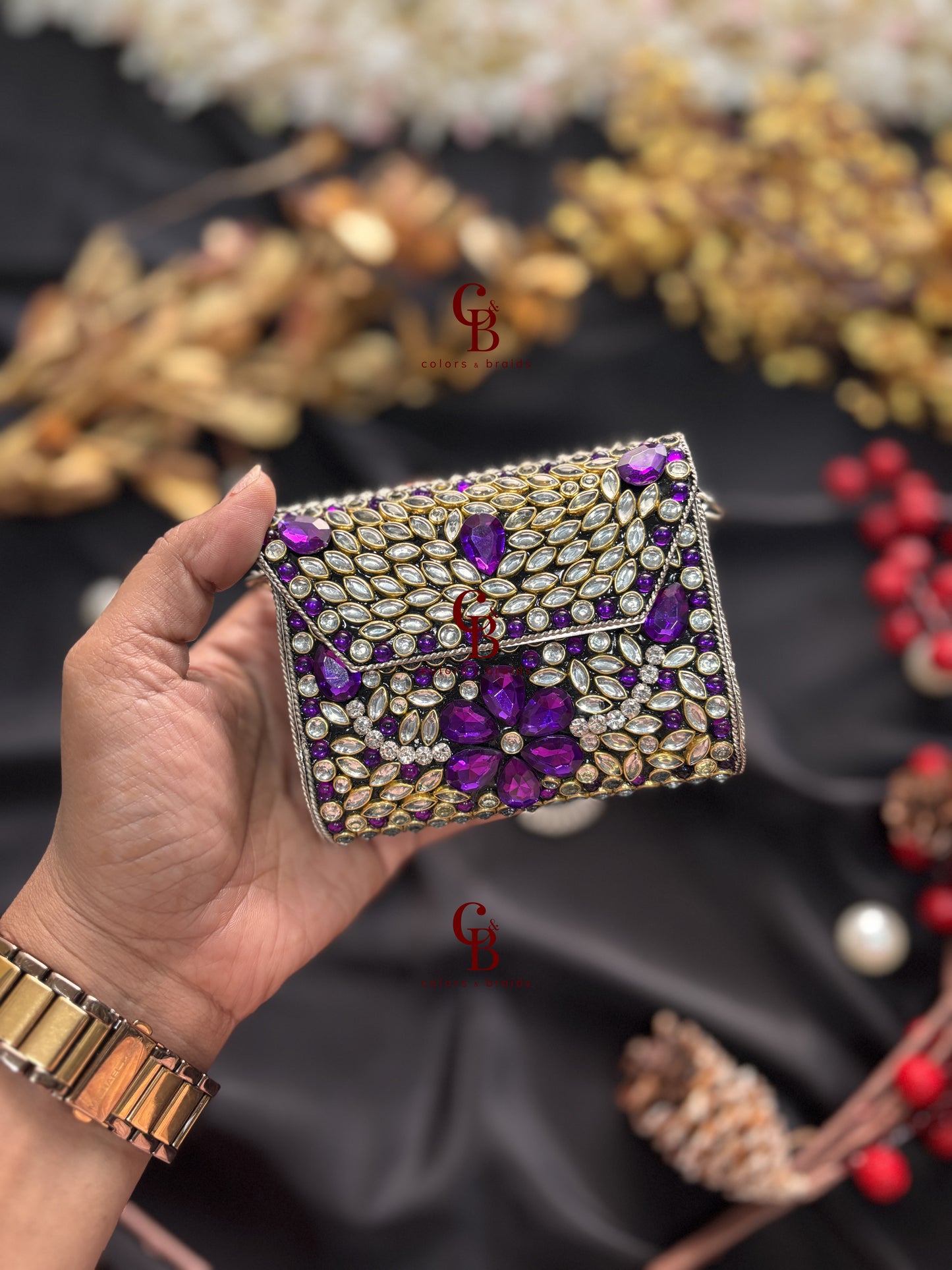 Yashvi Kundan Clutch with Purple Crystals