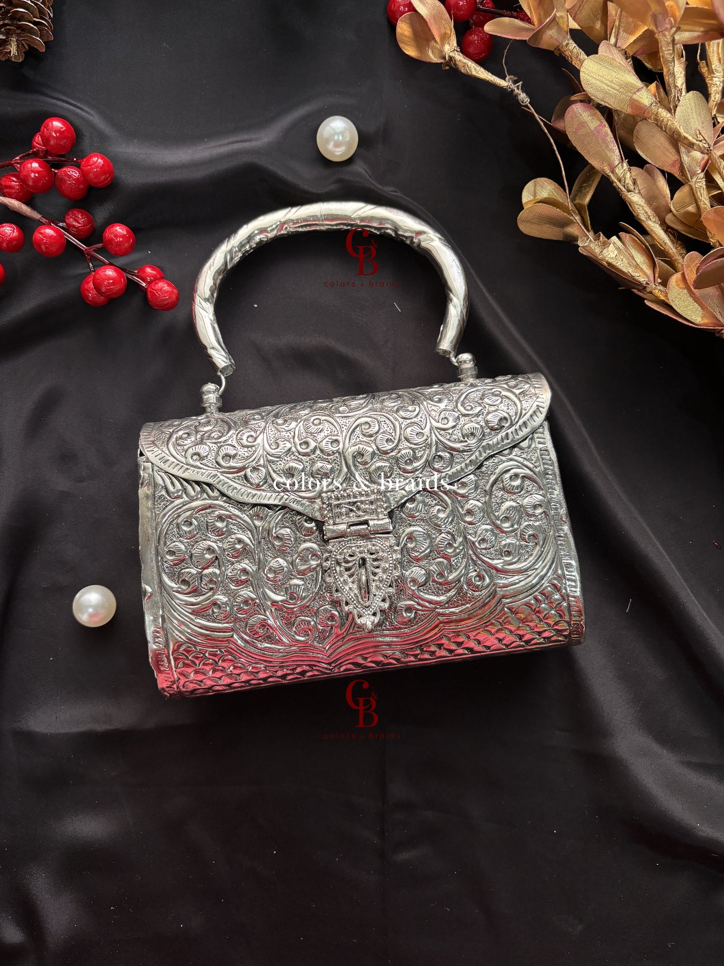 Khwaish Brass Silver clutch
