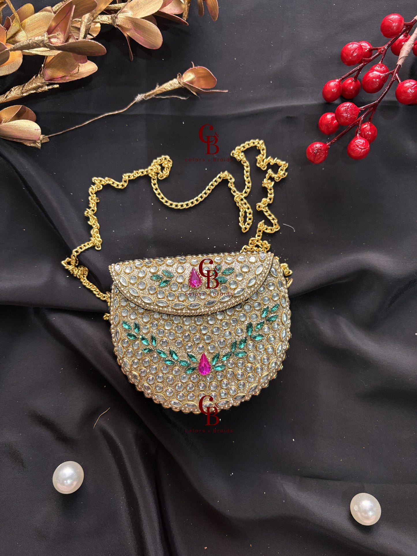 Diana Glittering Kundan Clutch
