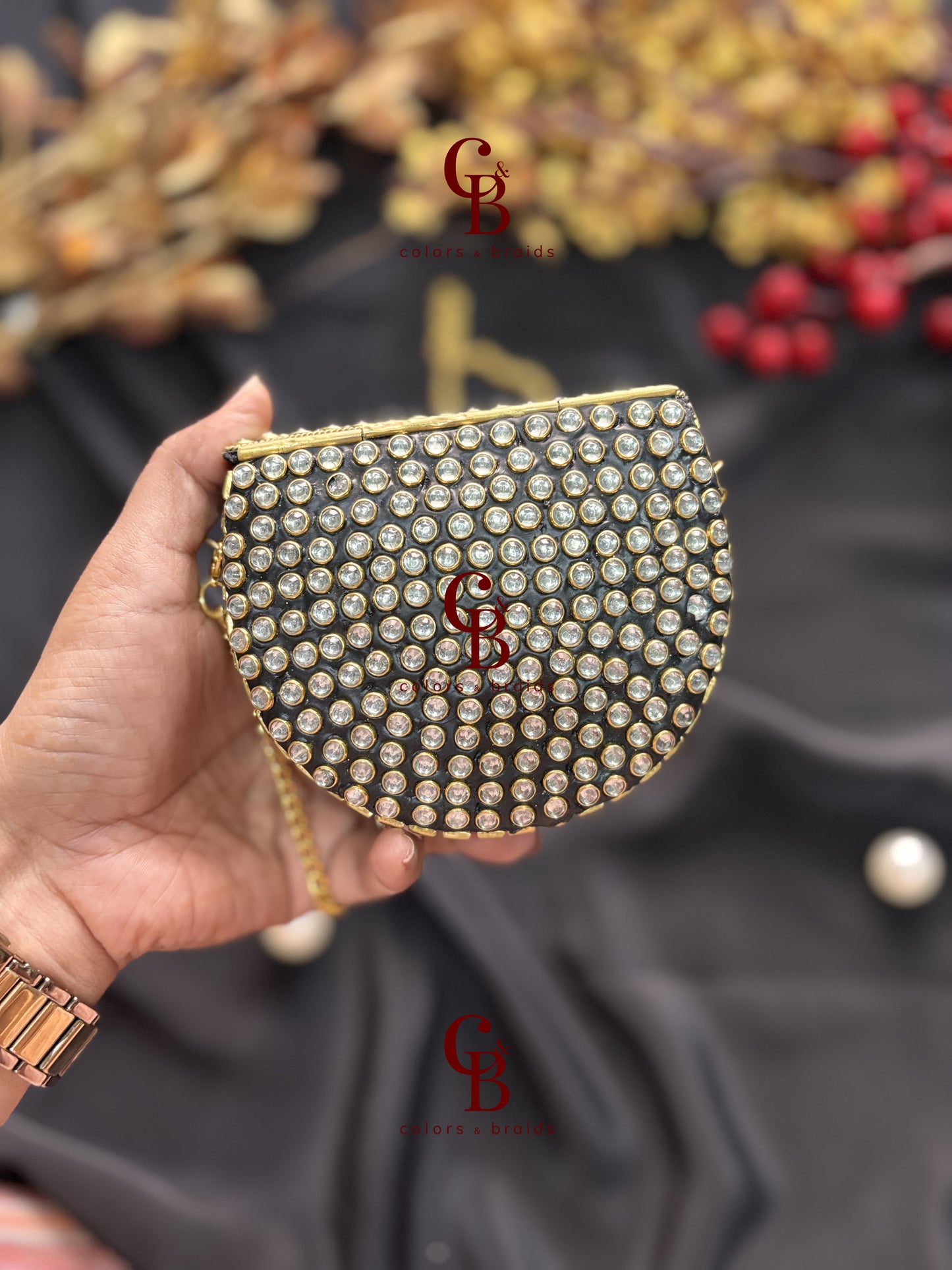 Green Crystal Kundan Clutch