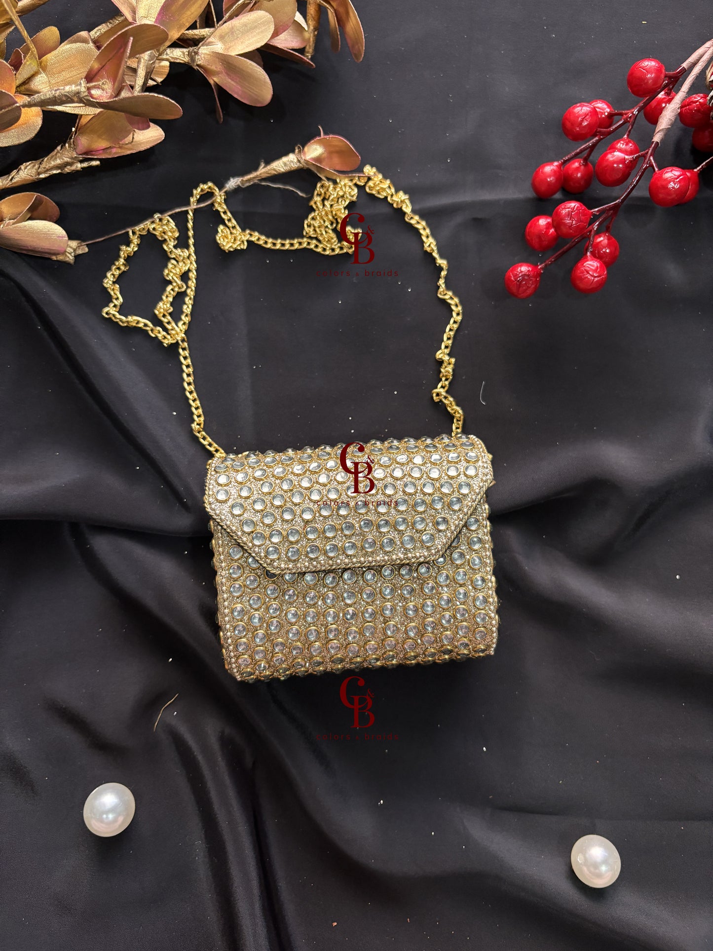 Diana Glittering Kundan Clutch