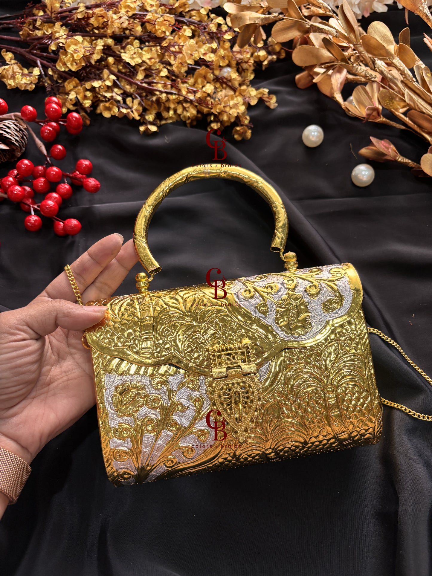 Tara Brass Clutch - Gold Silver Mix