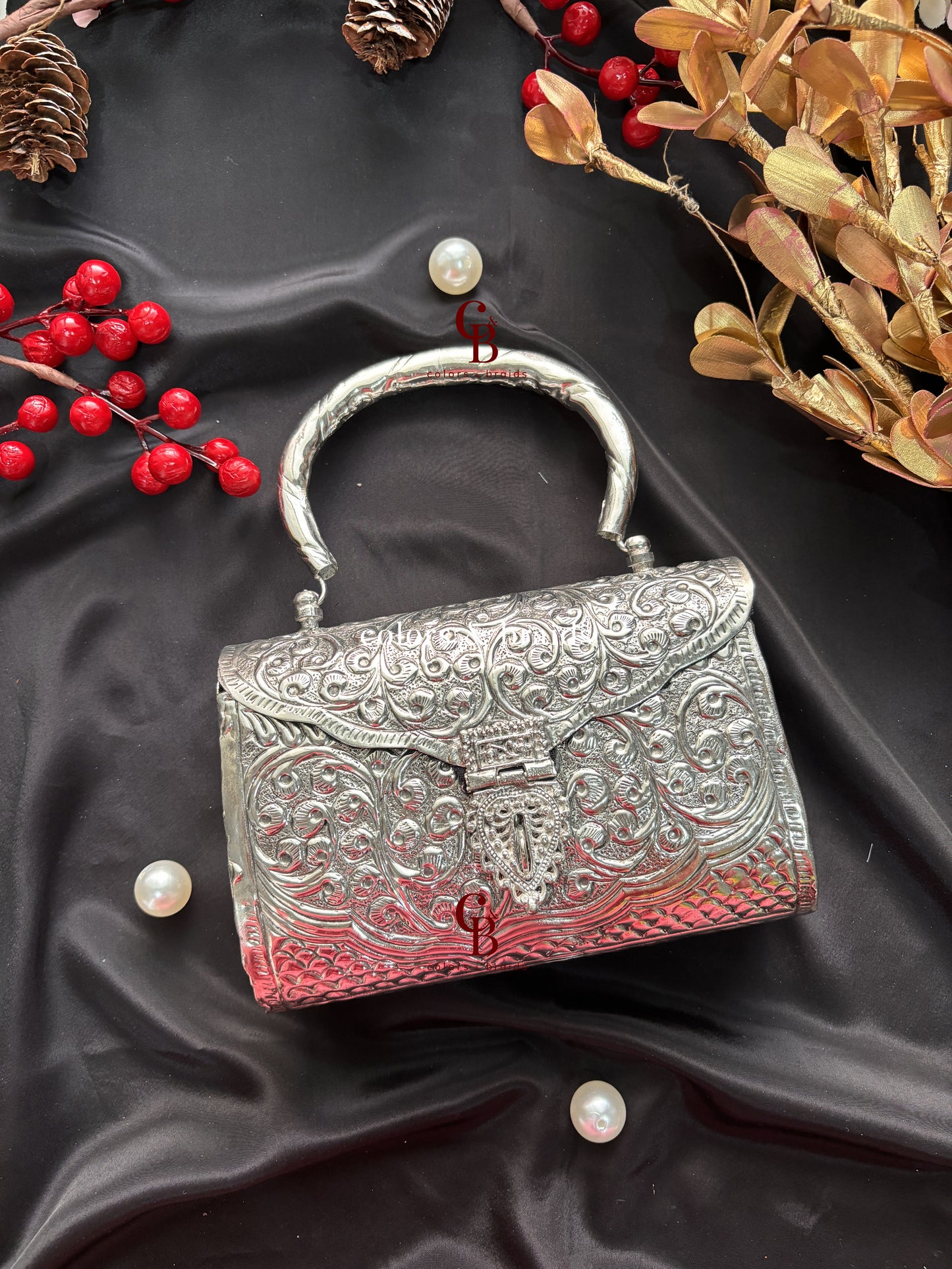 Khwaish Brass Silver clutch