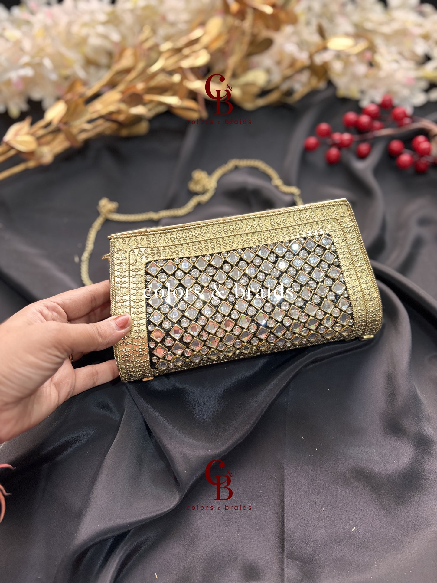 Saliba Metal Kundan Clutch