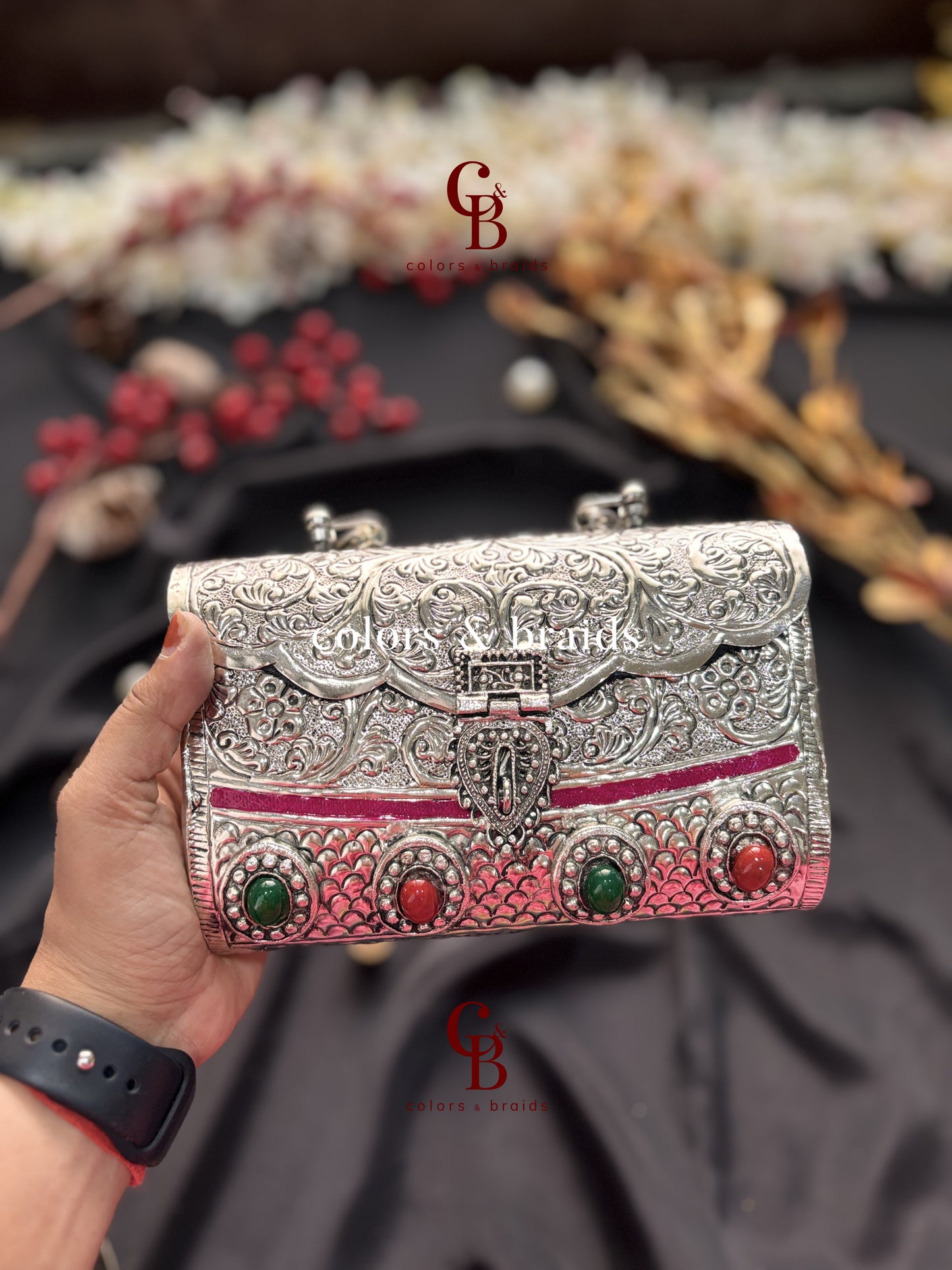 Samaira Silver Brass Clutch