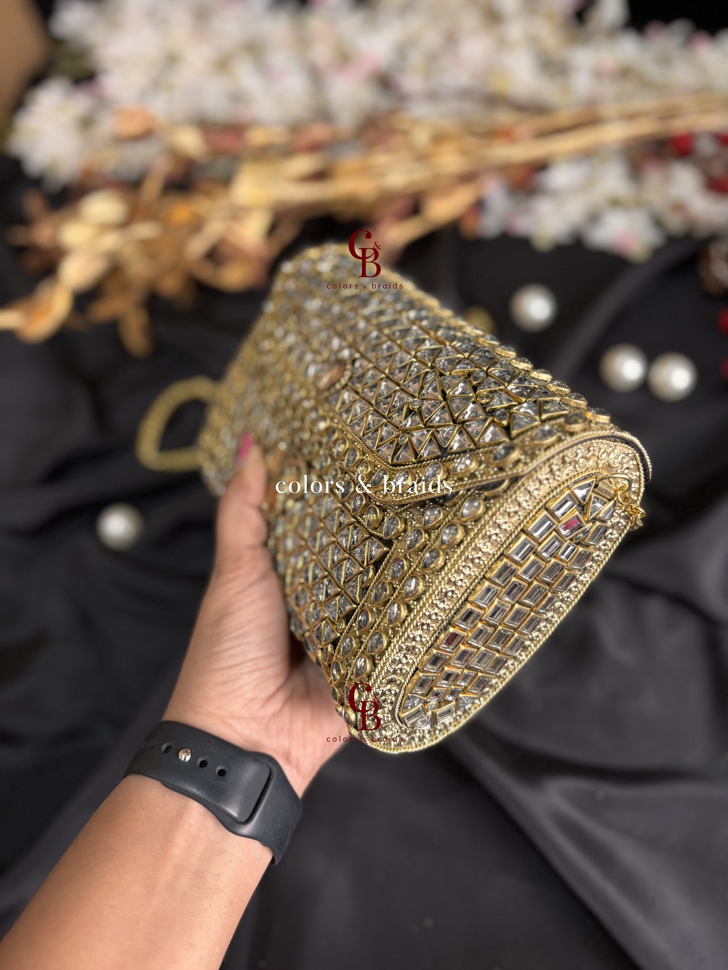 Alira Kundan and Green Crystal Clutch