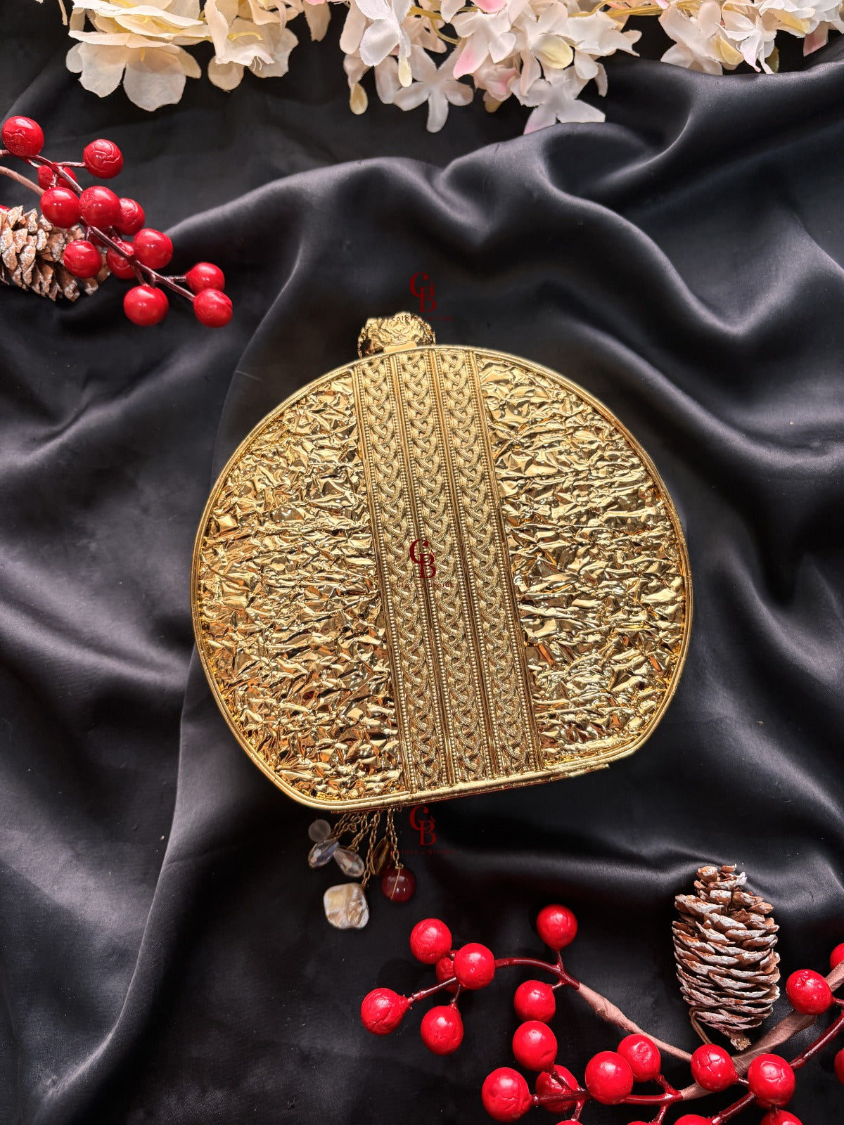 Blue Coaster Mother of Pearl Brass Clutch