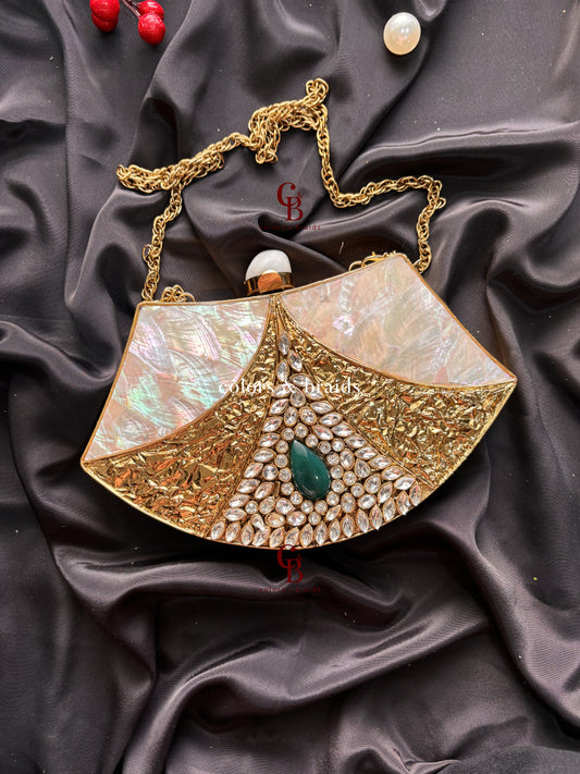 Kavya Mother of Pearl Brass Clutch