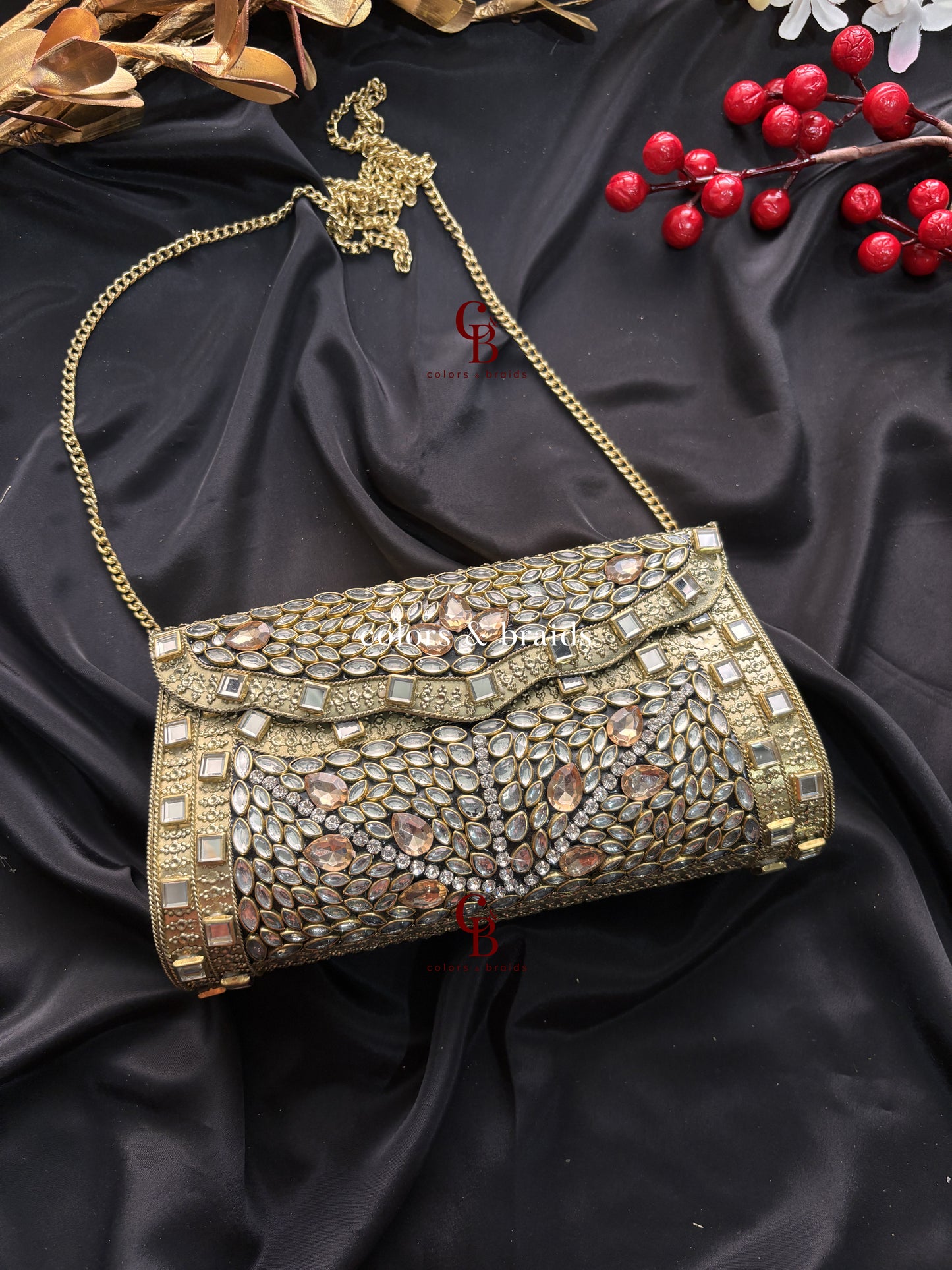 Saliba Metal Kundan Clutch