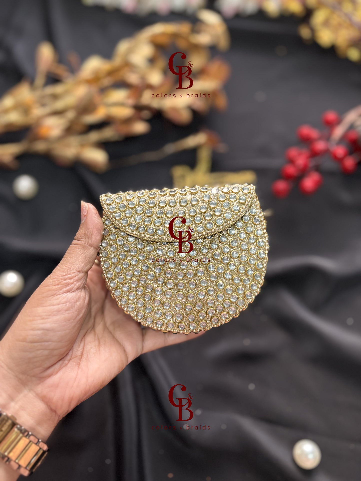 Diana Glittering Kundan Clutch