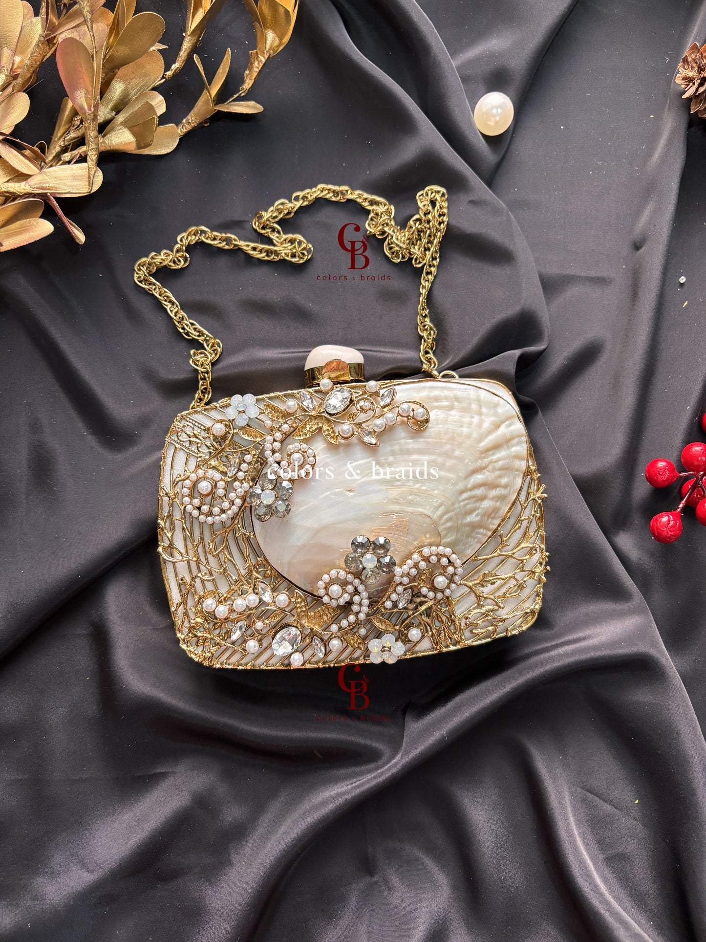 Ziya Mother of Pearl Brass Clutch
