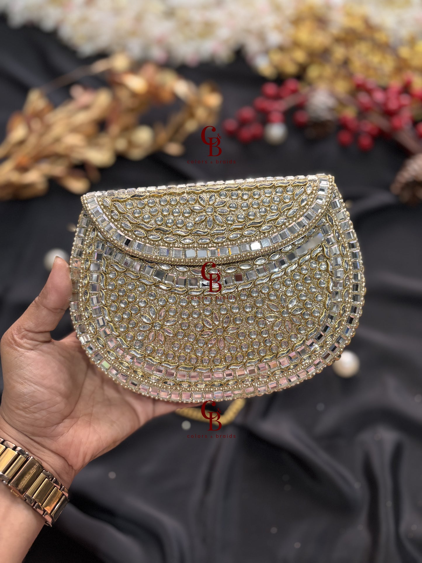 Raveena Golden Kundan Clutch
