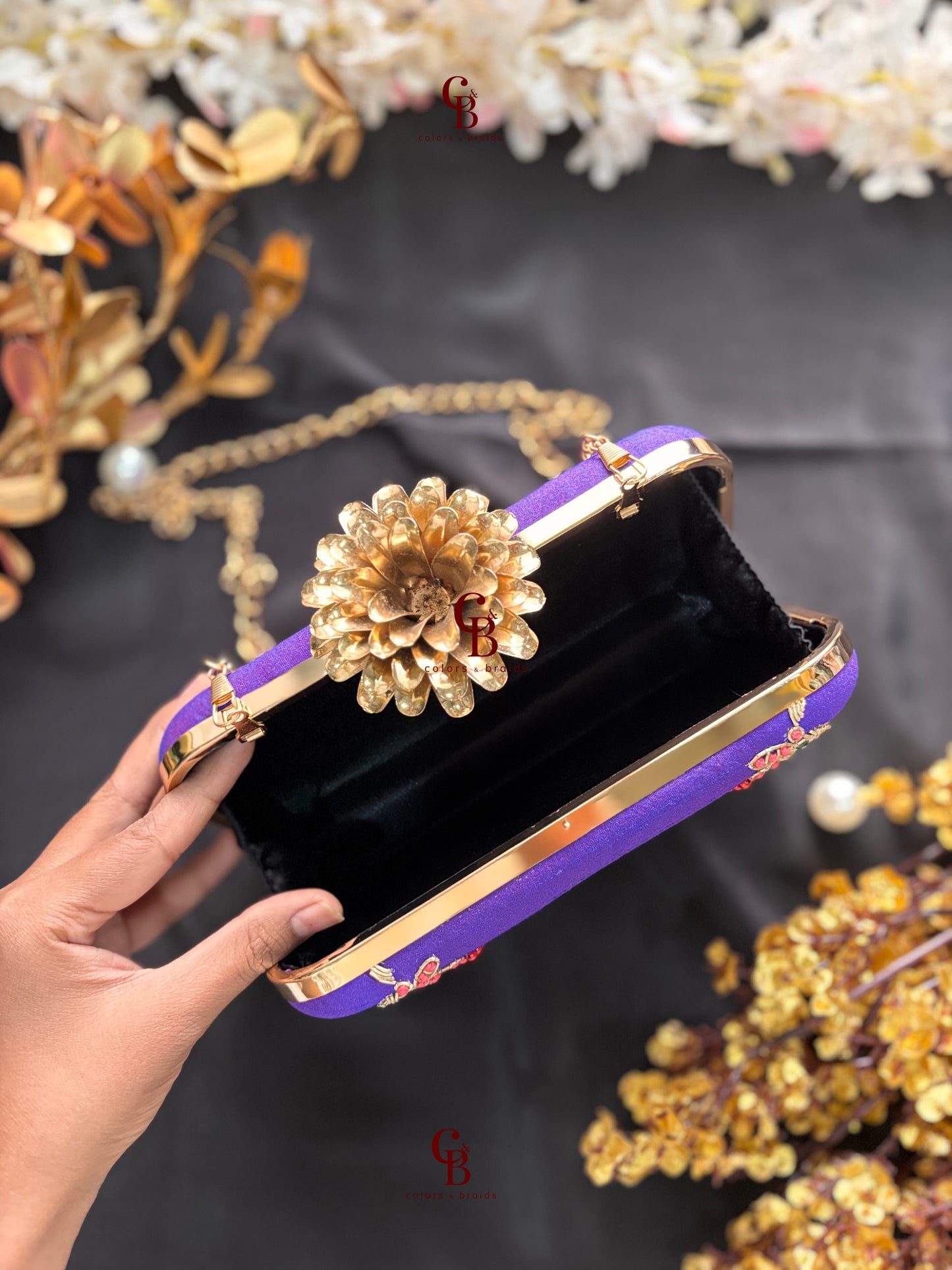 Maya Rectangle Clutch with Lotus lock