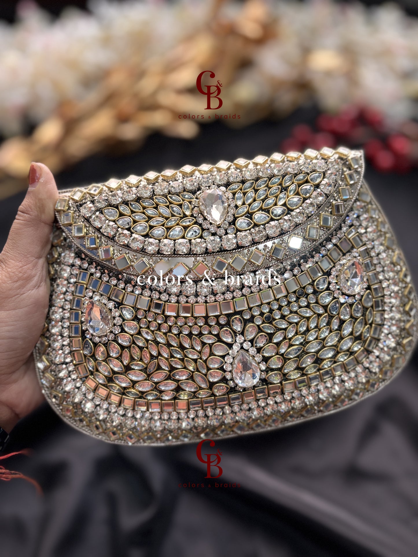 Aafreen Silver Kundan Metal Clutch