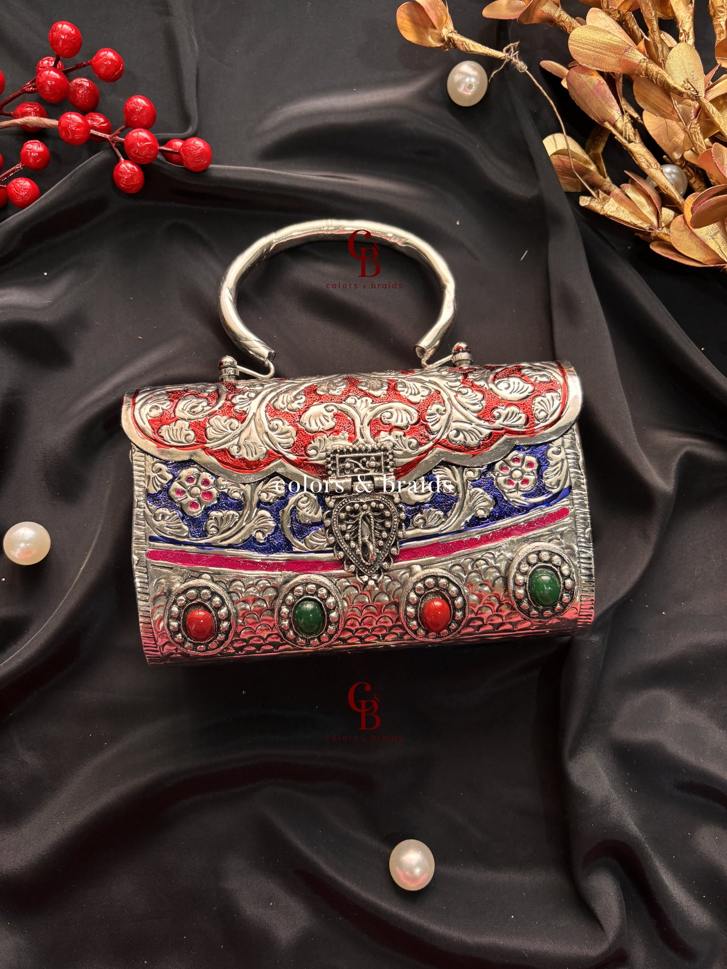 Shazia Silver Brass Clutch