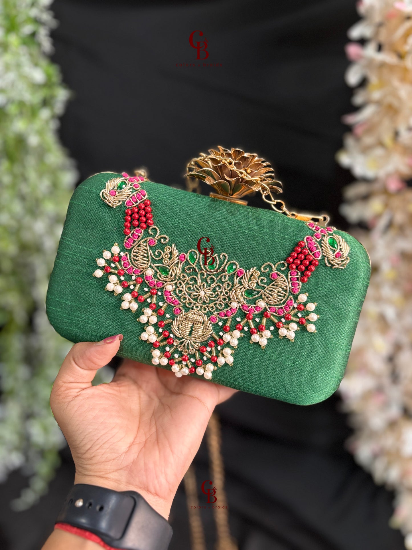 Maya Rectangle Clutch with Lotus lock