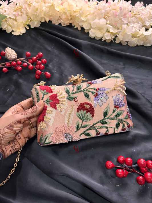 Peach Floral Highlight embroidery clutch