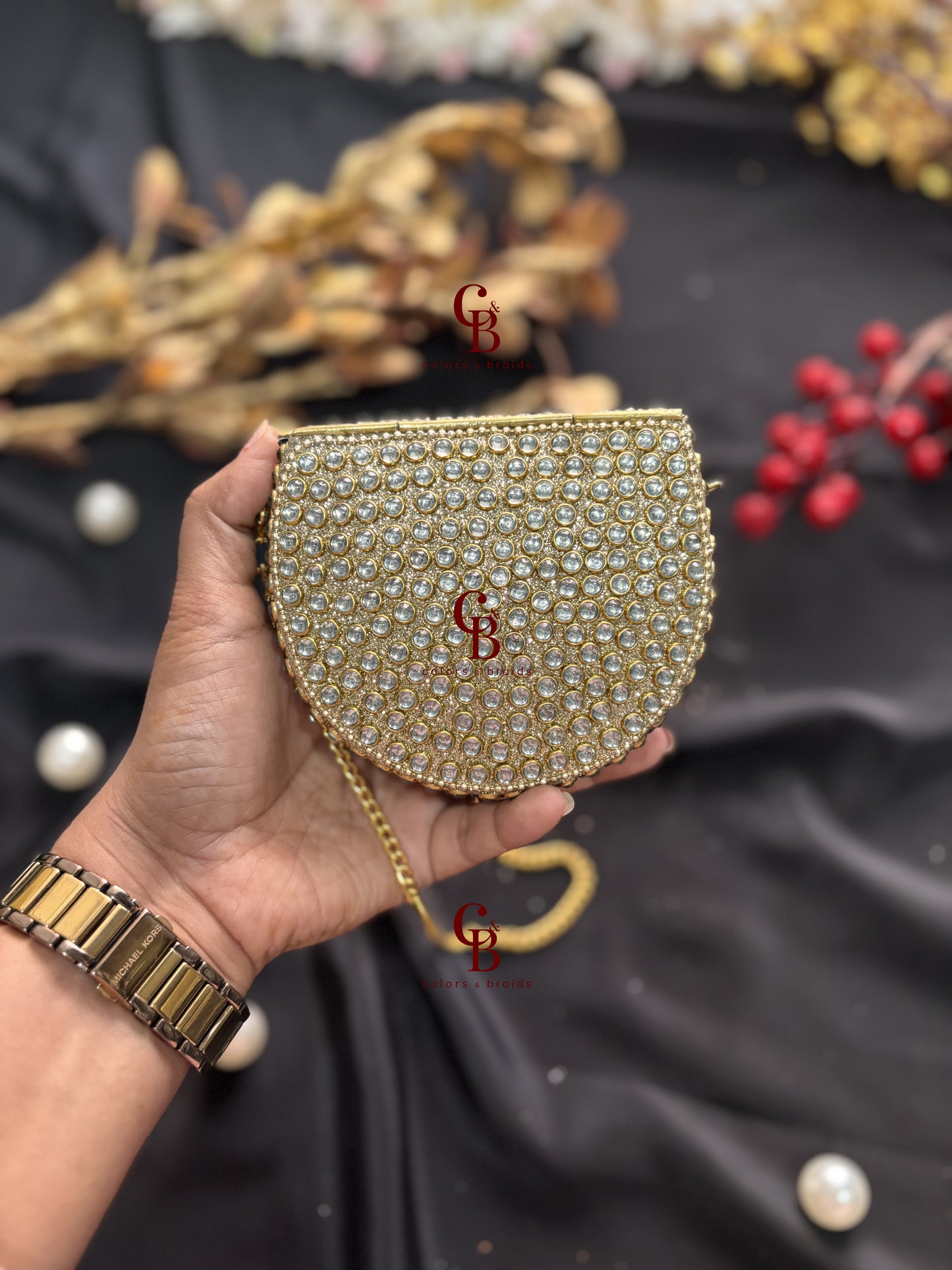 Diana Glittering Kundan Clutch