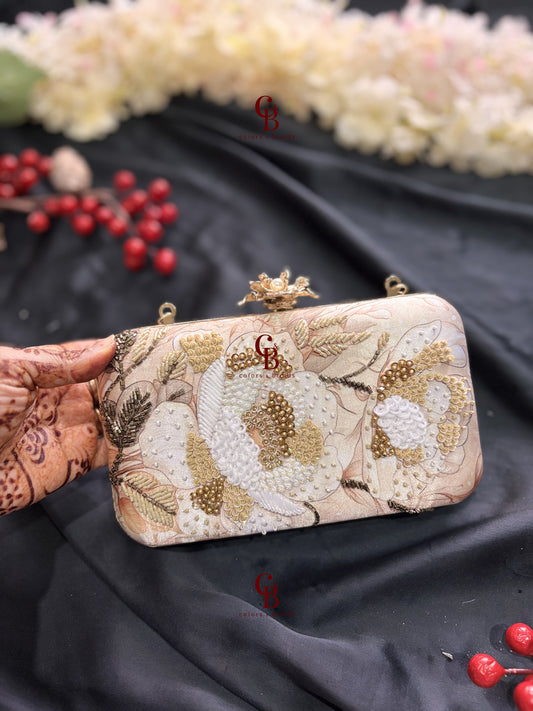 Beige Floral Clutch